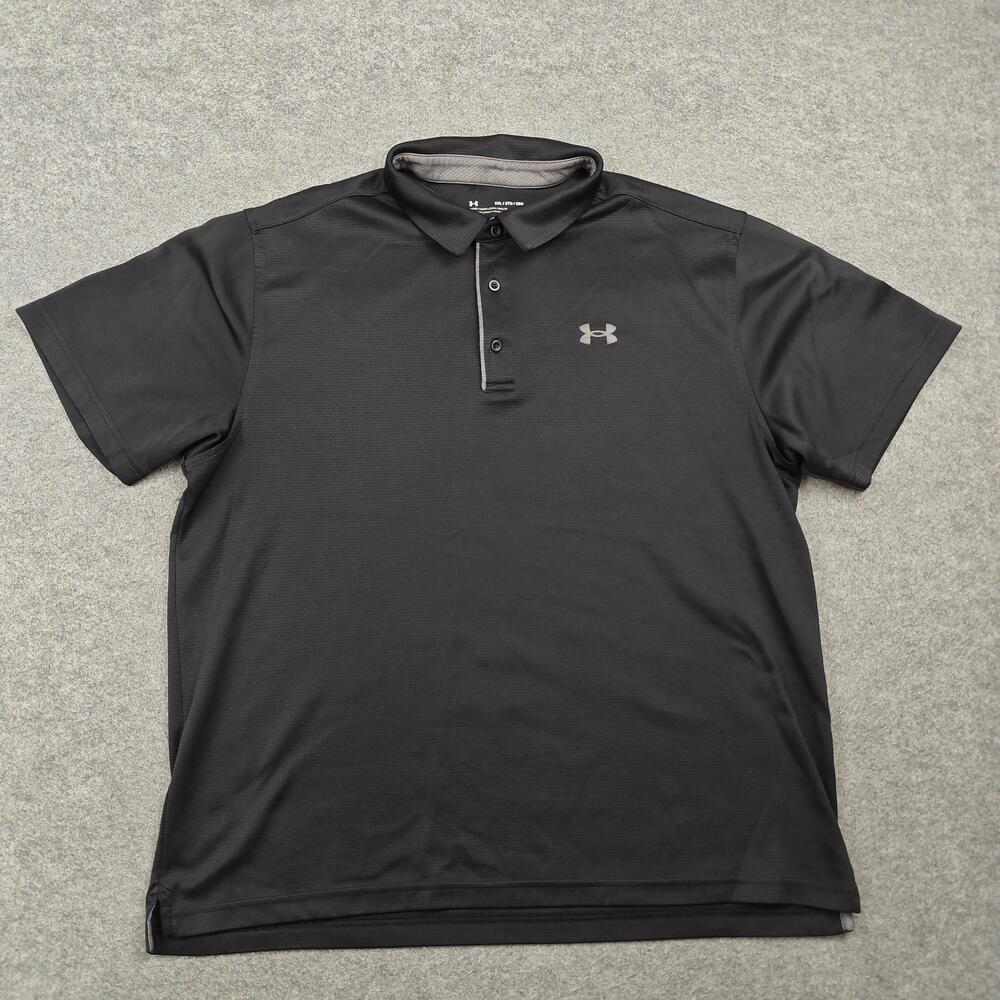 Under Armour Polo Shirt Mens 2XL Black Polyester Mesh Moisture Wicking
